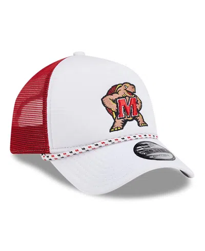 New Era Men's White/red Maryland Terrapins Court Sport Foam A-frame 9forty Adjustable Trucker Hat In White,red