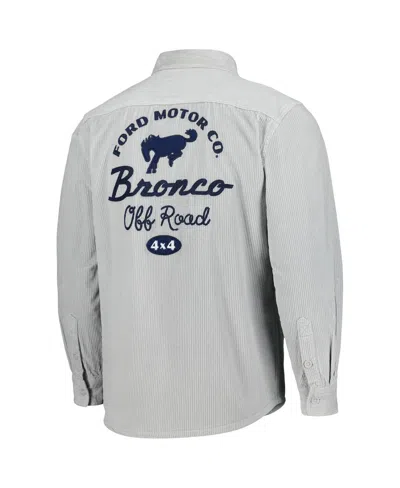 AMERICAN NEEDLE MEN'S GRAY BRONCO REYNOLDS CORDUROY BUTTON-UP LONG SLEEVE SHIRT 