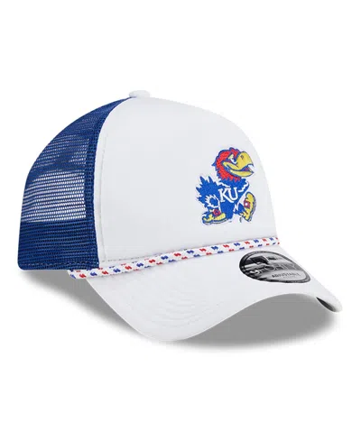 New Era Men's White/royal Kansas Jayhawks Court Sport Foam A-frame 9forty Adjustable Trucker Hat In White,royal