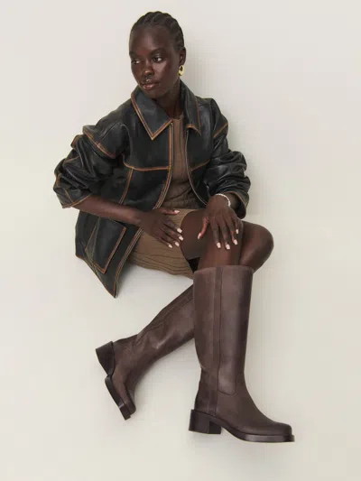 Reformation Frances Knee High Boot In Distressed Brown