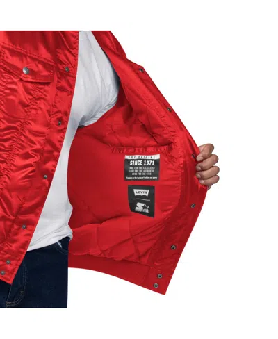 Levi's Men's X Red Boston Red Sox Silver Tab Satin Full-snap Trucker Jacket In Red
