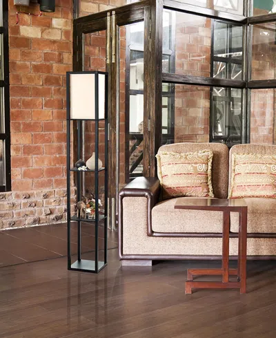 All The Rages Simple Designs Floor Lamp Etagere Organizer Storage Shelf With Linen Shade In Tan