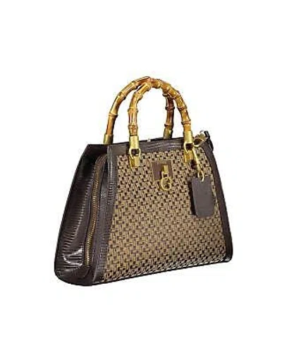Pre-owned Guess Jeans Cotton Handbag With Multiple Compartments And Contrast Details - In Brown