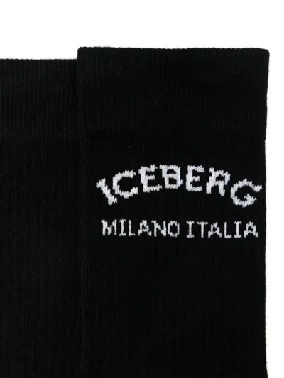 Iceberg Logo Socks In 黑色