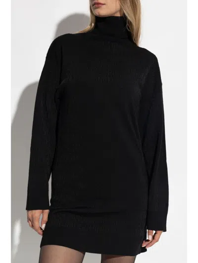 Moschino High-neck Wool Dress In 黑色