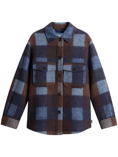 Woolrich Check Pattern Wool Over Shirt In 蓝色