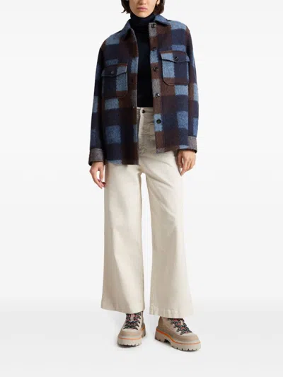 Woolrich Check Pattern Wool Over Shirt In 蓝色