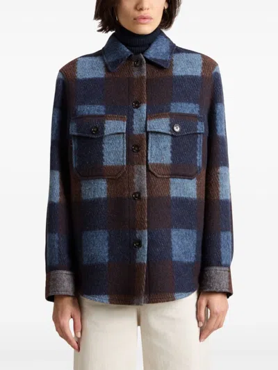 Woolrich Check Pattern Wool Over Shirt In 蓝色