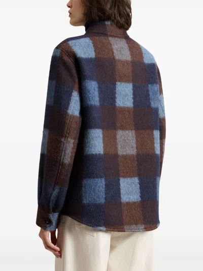 Woolrich Check Pattern Wool Over Shirt In 蓝色