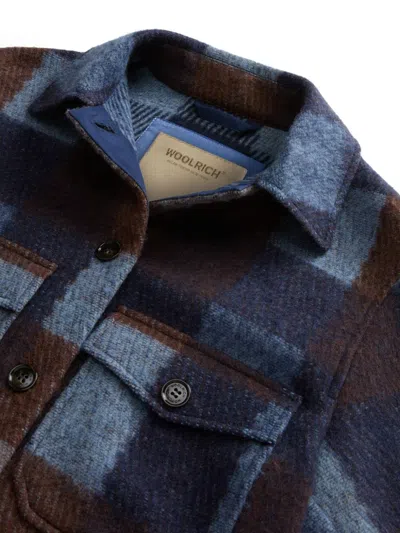 Woolrich Check Pattern Wool Over Shirt In 蓝色