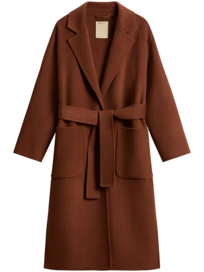 Woolrich Pure Virgin Wool With Belt Long Coat In 褐色