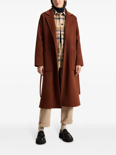 Woolrich Pure Virgin Wool With Belt Long Coat In 褐色