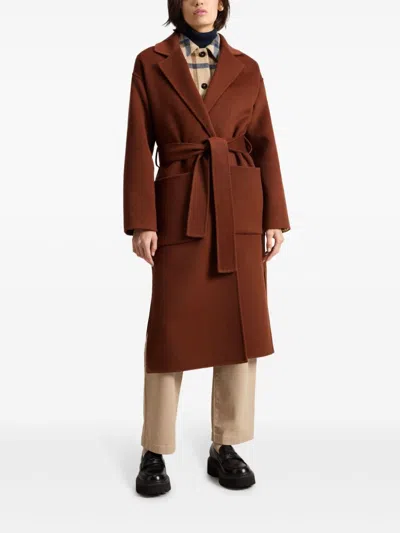 Woolrich Pure Virgin Wool With Belt Long Coat In 褐色