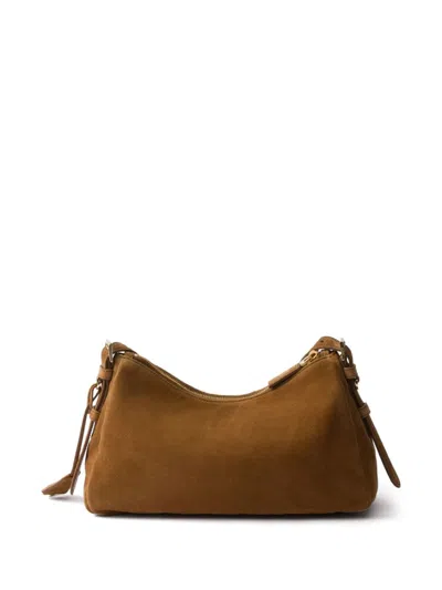 Prada Medium Aimée Suede Shoulder Bag In 褐色