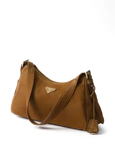 Prada Medium Aimée Suede Shoulder Bag In 褐色