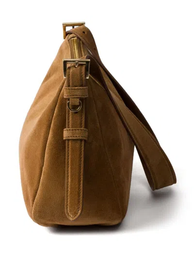 Prada Medium Aimée Suede Shoulder Bag In 褐色