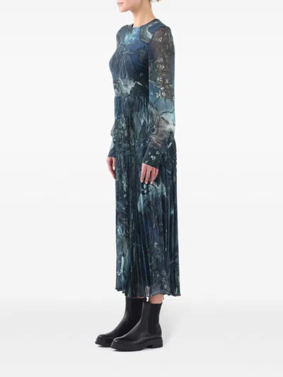 Jason Wu Collection Long-sleeve Pleated Chiffon Midi Dress In 蓝色