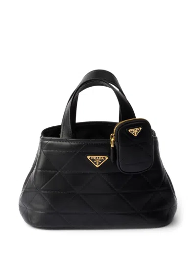 Shop Prada Small Quilted Leather Tote Bag In 黑色