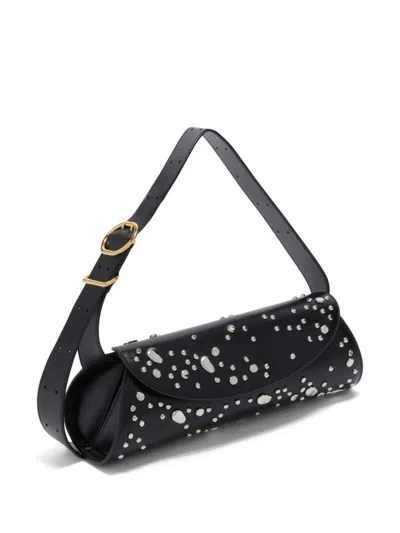 Jil Sander Small Cannolo Studded Shoulder Bag In 黑色