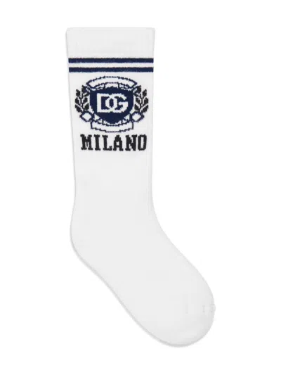 Dolce & Gabbana Boys White Cotton Knit Socks In White