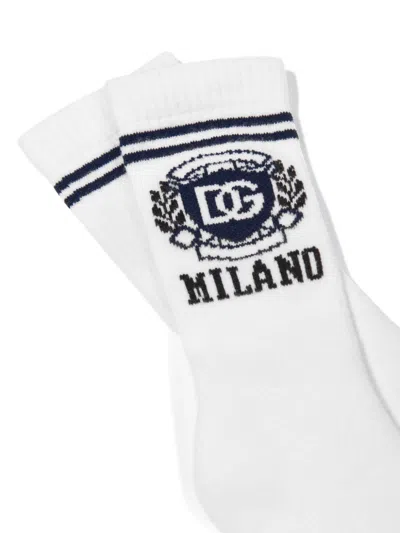 Dolce & Gabbana Boys White Cotton Knit Socks In White