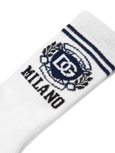 Dolce & Gabbana Boys White Cotton Knit Socks In White