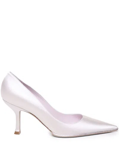 René Caovilla 50mm Satin Pumps In White