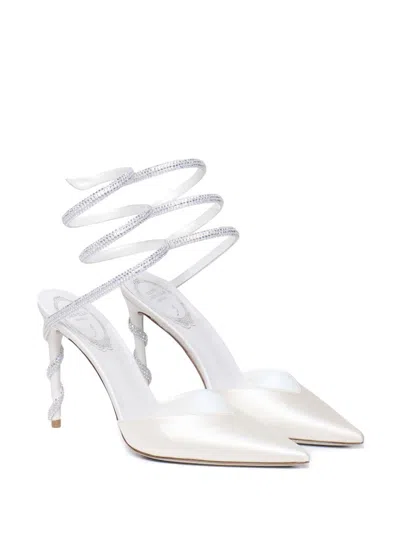 Shop René Caovilla 105mm Margot Satin Pumps In White