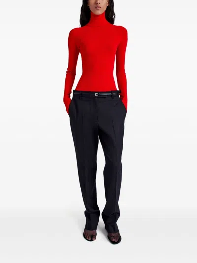 Proenza Schouler Fox Longline Logo Rib Turtleneck Top In Red