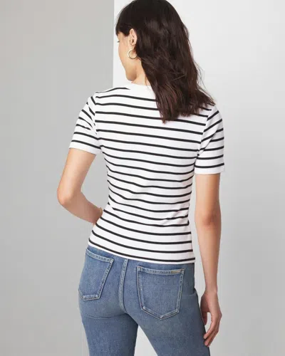 White House Black Market Short Sleeve Button Shoulder Tee In Vast Stripe White