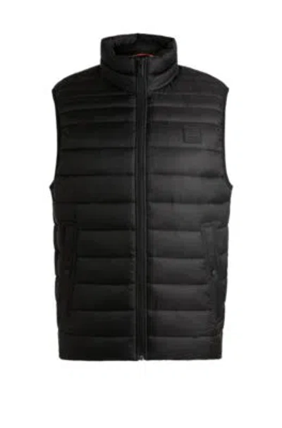 Hugo Boss Water-repellent Slim-fit Gilet With Logo Patch In Black