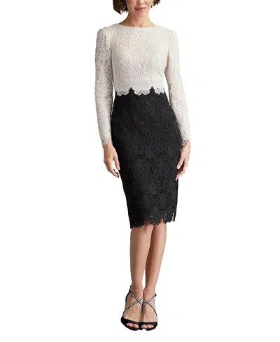 Tadashi Shoji Two-tone Corded Lace Dress In Black/ivory