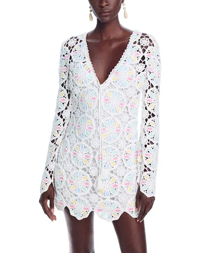 Loveshackfancy Poemes Long Sleeve Lace Minidress In Garden Petals Multi