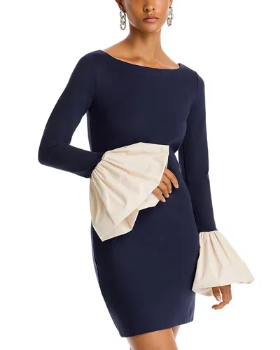 Shop Staud Hawthorne Bell Cuff Mini Dress In Navy Ivory