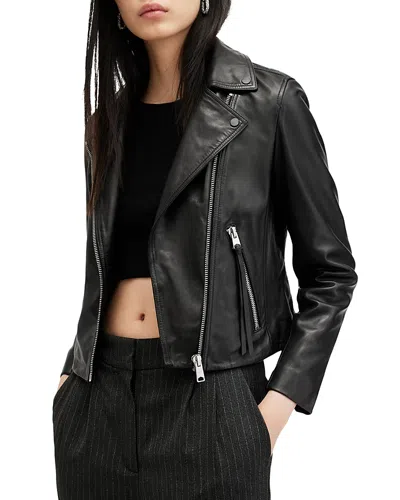 Shop Allsaints Dalby Leather Biker Jacket In Black/silver