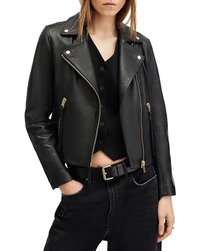 Shop Allsaints Dalby Leather Biker Jacket In Black/gold