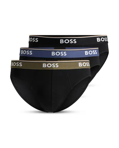 Shop Hugo Boss Men's Power Briefs, Pack Of 3 In Green/ Blue/ Black