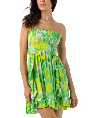 Tiare Hawaii Hoku Printed Strapless Cover Up Mini Dress In Watercolor