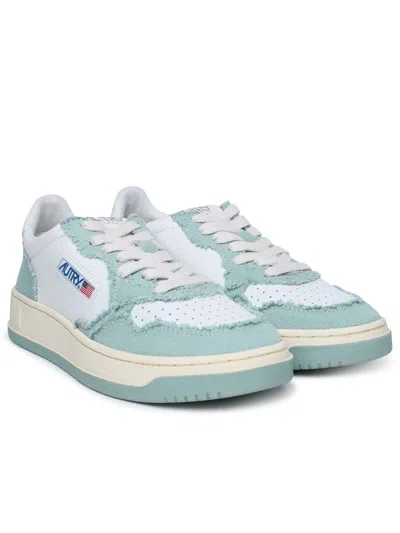 Shop Autry Leather And Canvas Sneakers In White/blu