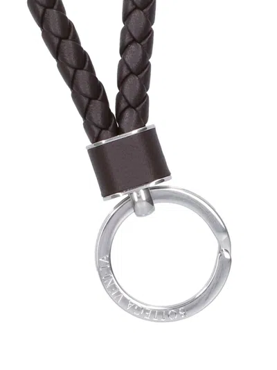 Bottega Veneta Intrecciato Leather Keyring In Brown