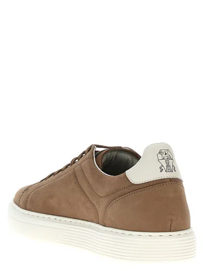 Shop Brunello Cucinelli Brown Leather Sneakers In Beige