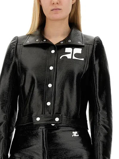 Shop Courrèges Crop Jacket With Logo In Black