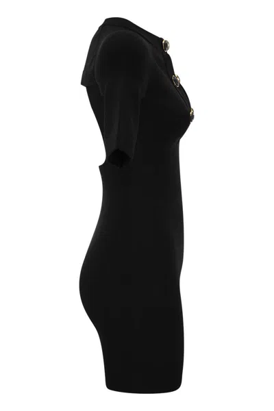 Shop Elisabetta Franchi Shiny Viscose Minidress With Twin Buttons In Black