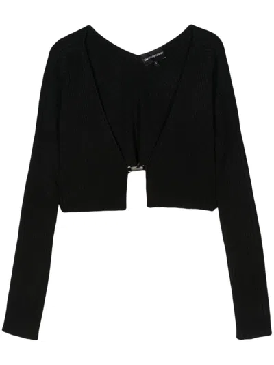 Shop Emporio Armani Cropped Cardigan In Black