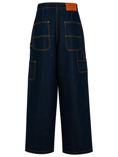 Etro Wide-leg Cotton Blend Jeans In Blue