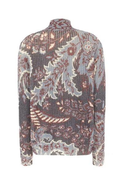 Etro Grey Floral Print Knitted Wool Sweater