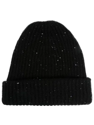 Shop Fabiana Filippi Ribbed Wool Blend Beanie In Black