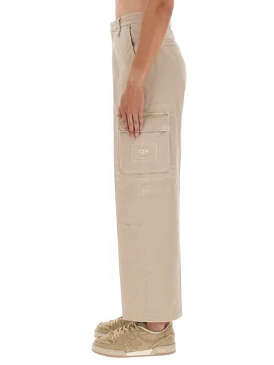 Shop Fendi Gabardine Pants In Beige