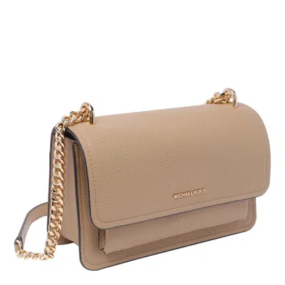 Shop Michael Kors Claire Large Shoulder Bag In Beige Leather