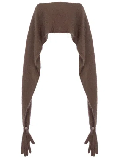 Moschino Deconstructed Glove Wool Blend Cardigan In Brown